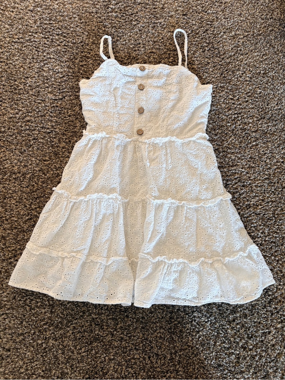 XS White Eyelet Tiered Sundress with Buttons